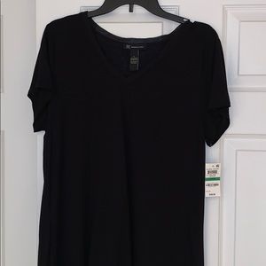 Black tee trimmed in chiffon